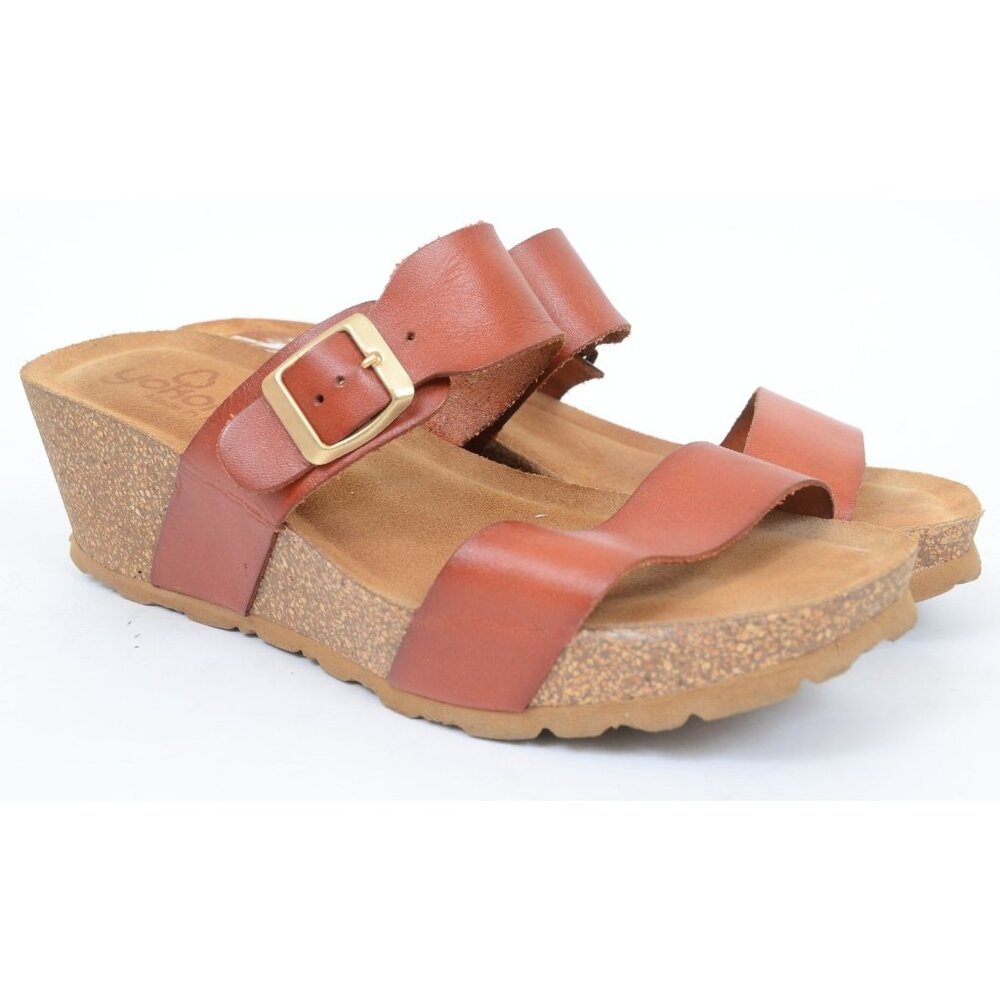 Yokono Women's Size 9.5 Leather Cork Wedge Sandals Buckle‎ Made in Spain